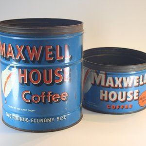 Pair of Vintage Maxwell House Metal Coffee Cans
